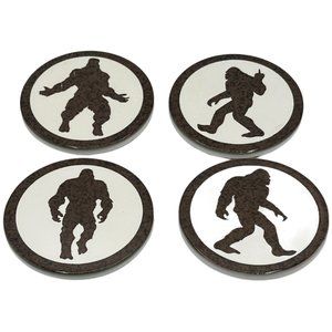 Sasquatch Big Foot Silhouette Marble Pattern Coasters Round Stone Coaster Set